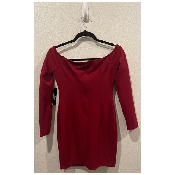 LULUS Over the Swoon Wine Red Off-the-Shoulder Bodycon Dress - Picture 5 of 5